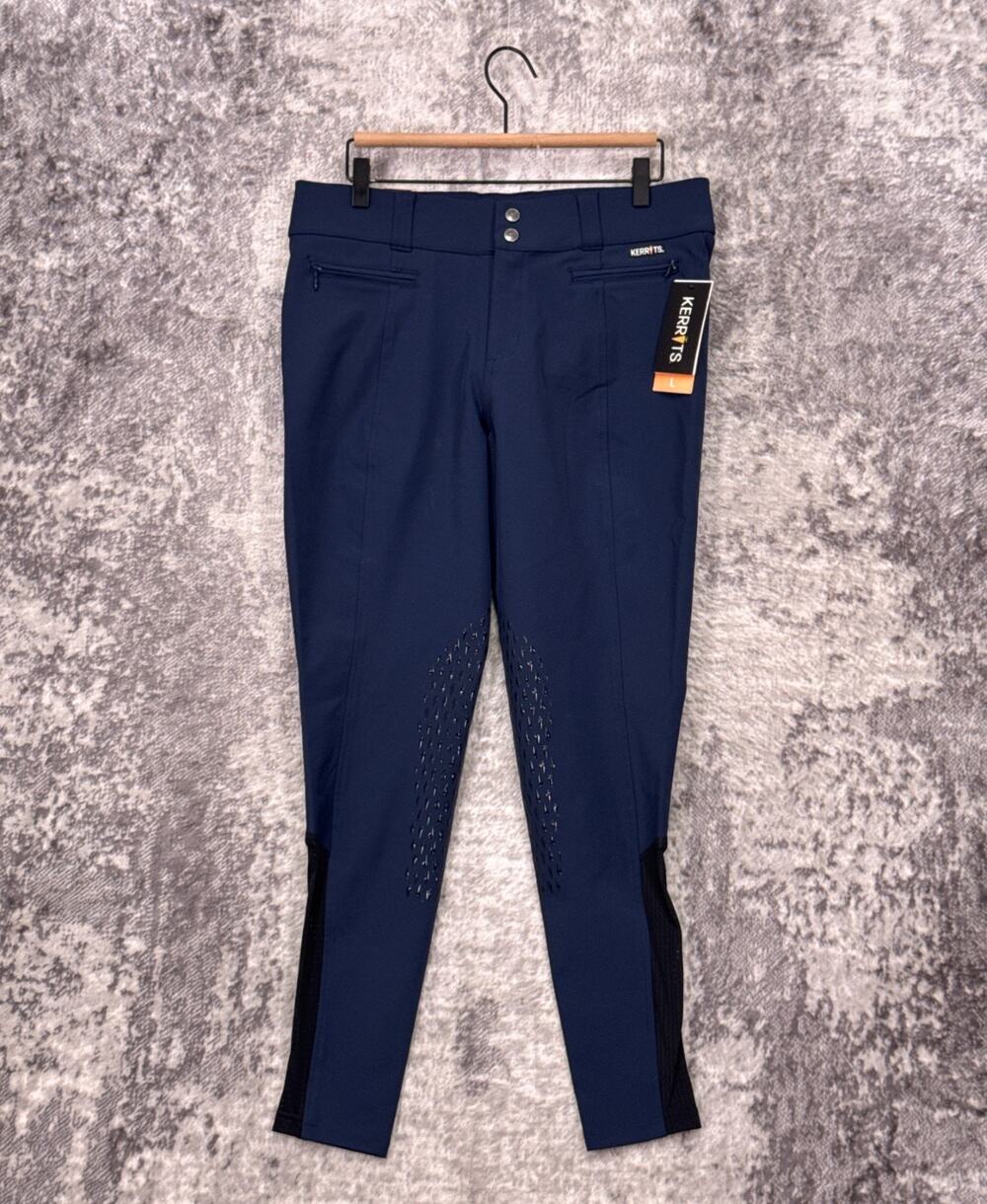 New Kerrits Affinity Ice Fil Breech Riding Pants Large Womens Blue Knee Patch